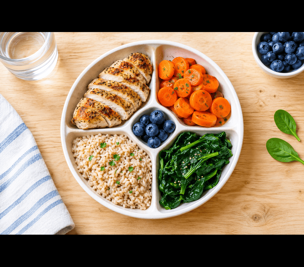 "Low-FODMAP diet plate with gut-friendly foods"
